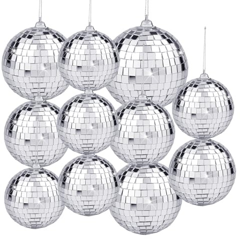 Disco Spiegel Ball, 11 Stück Discokugel Deko Silber Discokugel Spiegelkugel Discokugeln Disco Kugel Mirrorball für Hochzeit Weihnachtsbaum Dekoration Party (6cm,4cm,3cm,2cm)