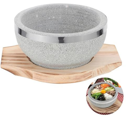 OUNONA Ciotola in Pietra Coreana con Base in Protettiva Set per Zuppe e Bibimbap Resistente Fiamme Aperte e Ristoranti