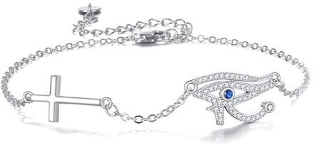 DAYLINLOVE Evil Eye Armband 925 Sterling Silber Italienisches Horn/Kreuz/Hamsa/Auge des Horus Link Armband Blau Evil Eyes Schmuck Geschenk für Damen Mädchen Mutter