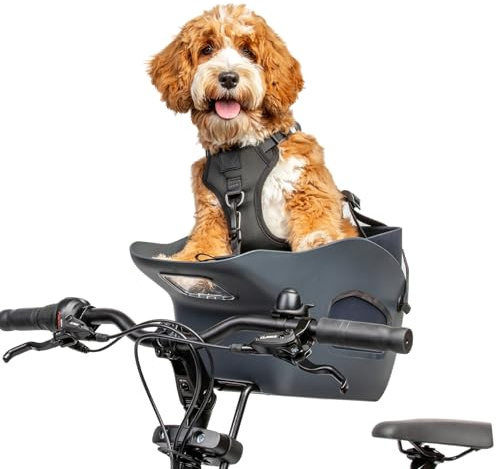 Kvisp Fahrradkorb Hund Vorne – Hundefahrradkorb für Kleine & Mittelgroße Hunde bis 12 kg – Hundekorb Fahrrad – Hundesitz 5kg 8kg 10kg – Für Fahrräder, E-Bikes & Pedelecs (S, Midnight Gray)