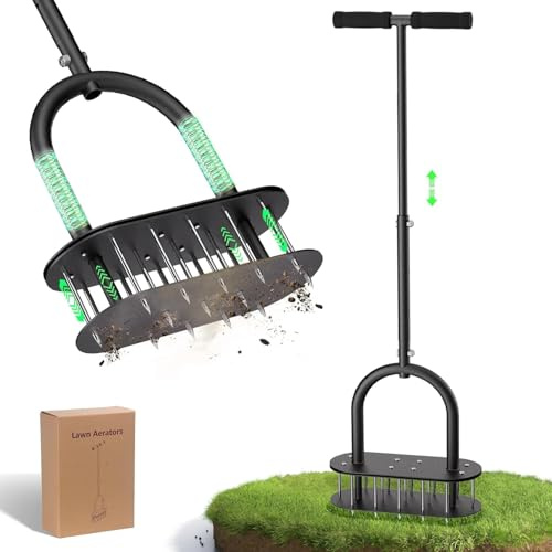 Onadak Lawn Aerator Automatic Dirt and Leaf Clean Design,Pre-Assembled 15 Iron Spikes Metal,Soil Lawn Aerating Tools for Yard Lawn and Garden, Lawn Aerator Spikes aerating Tool