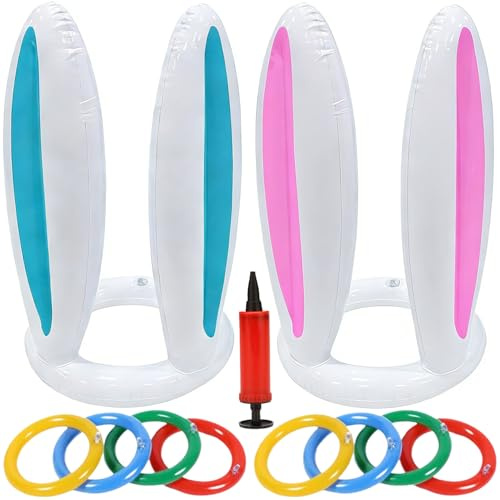 WFKKMEQ Coniglio Gioco di Lancio, 2PCS Gioco Orecchie da Coniglio Gonfiabile Giocos di Lancio dell'Anello Giochi Divertenti per Feste Pasqua Orecchie da Coniglios Cappelli per Festa Pasqua Famiglia