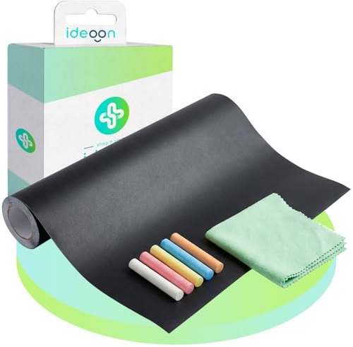 ideoon Selbstklebende Tafelfolie 60x200cm inkl. 5 Kreiden & Reinigungspad – Wandfolie als Kreidetafel & Memoboard für Küche & Büro