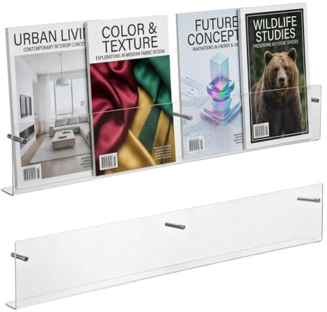 Anmrept 2 Stück Acryl Zeitschriftenhalter 100 cm Transparent Wand Prospekthalter Schwebende Präsentationsregal Multifunktionales Aufbewahrungsregal für Zuhause Büro und Wohnzimmer Dekoration