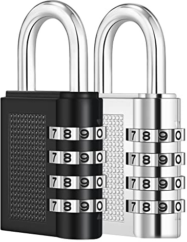 ZHEGE 4-Digit Combination Padlock, Weatherproof Durable (Black&Silver) | Lock for Gym, School Lockers, Outdoor Fence, Gate, Shed, Garage