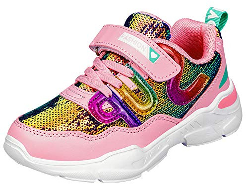 HSNA Baskets Mode Fille Légères Chaussures Scratch Sneakers Paillettes pour Fille(a1 Rose 30 EU)
