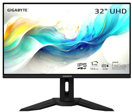 Gigabyte M32U - Monitor de Juegos Compatible con FreeSync de 32 Pulgadas, 144 Hz 4K, SS IPS, Pantalla de 3840 x 2160, Tiempo de Respuesta de 1 ms (MPRT), 1 Puerto de Pantalla 1.4, 2 HDMI 2.1, 3 USB