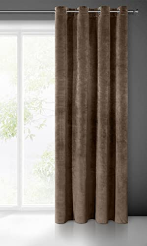 Eurofirany villa gardin sammet mjuk 10 öljett-1 st. Elegant gardin tjock 290 g/m2 elegant slät enfärgad fluffig modern klassisk vardagsrum sovrum lounge, brun, 140 x 250 cm