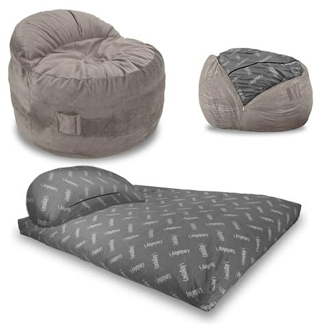 CordaRoy's Chenille Nest Gaming Bean Bag Chair with Controller Pockets and Handle, Convertible Foam-Filled Chair/Queen-Size Lounger, Charcoal
