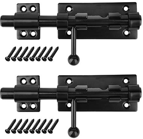 TSSS 2 PCS Black Slide Gate Latch Bolt with Padlock Hole,160 x 45mm,304 Stainless Steel,Safety Barrel Latch Bolt Door Lock for Wooden Gates,14mm Dia Bar