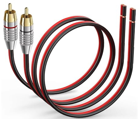 ukiism 2 Pack Speaker Bare Wire Cables to RCA Plugs Adapter Repair Speaker Cord, Heavy 14 Gauge Speaker Wire to RCA Connector for Speakers Amplifier TV Subwoofer - 14AWG,1Ft