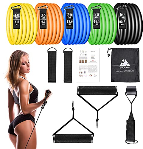 EVOLAND Resistance Bands Widerstandsbänder Set, Fitnessband Gummi, Fitnessband mit Griff, Trainingsverlängerer, Fitnessbänder für Krafttraining drinnen/außen
