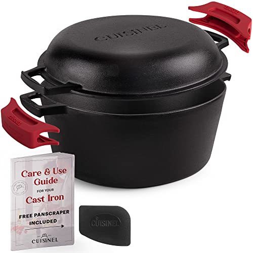 Cast Iron Dutch Oven,7-Quart Deep Pot,Pre-Seasoned 2-in-1 Multi-Cooker, Kitchen Electric or Gas Stove Cooking, Fryer