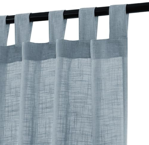 H.VERSAILTEX Linen Natural Linen Blended Curtains for Living Room Burlap Linen Textured Tab Top Curtain Energy Efficient Light Filtering Curtains (Set of 2, 52 x 84, Stone Blue)