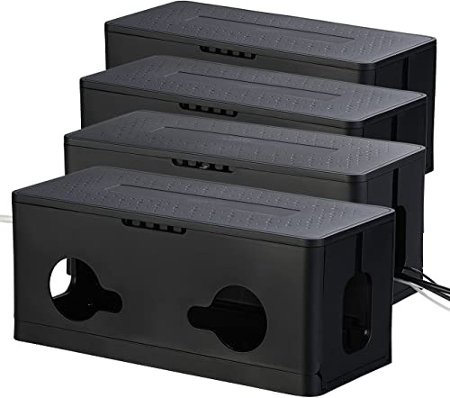 Callstel Kabelmanager: 4er-Set Kabel- & Steckdosen-Box mit Kabelschlitzen, Belüftung, schwarz (Kabelaufbewahrung Box, Kabel Manager)