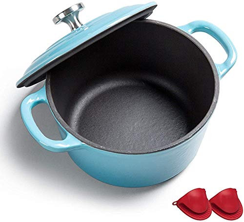 MXXHFC Casserole Enamel Coated Cast Iron Cookware Pot, Nonstick Enamel Cookware Crock Pot, Oven for Baking, Braising, Roasting Cast Iron Casserole (Color : Red) (Blue)