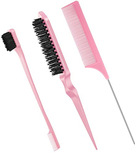 Fuyamp 3 Packs Slick Brush Set, Plastic Bristle Teasing Comb, Edge Hair Grooming Combs, Sturdy Rat Tail Double Sided for Women Hair Salon Slicking