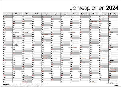2024 Bürokalender Wandplaner Jahresplaner DIN A1 Grau, gefaltet