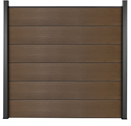 Mondesi WPC Sichtschutzzaun Co-Extruded Gartenzaun Komplettset XL Dielen mit Alu-Pfosten & Eckpfosten | Teak | Windschutz + Sichtschutz | Steckzaun