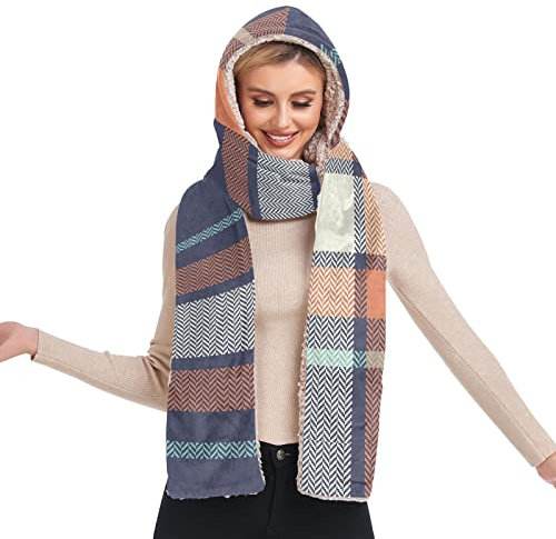 Klassischer Winter langer warmer Kapuzenschal mit Taschen für Damen, Kariert, Einheitsgröße