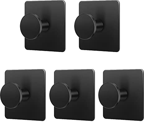 Modern Kleiderhaken Schwarz Selbstklebend Handtuchhaken Edelstahl Wandhaken Ohne Bohren für Badezimmer Küche Abstellraum, 5 Stück