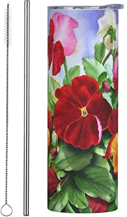Pansy Perfection Tumbler 20oz Travel Coffee Mug With Lid And Straws Stainless Steel Insulated Coffee Cups For Women Girls
