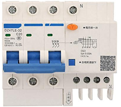 Leistungsschalter, 3 Polig fi Schutzschalter, 30mA 230V Fehlerstromschutzschalter, DZ47LE-32 3P+N 20A 230V, Mit Überstromschutz, 35mm DIN-Schienenmontage