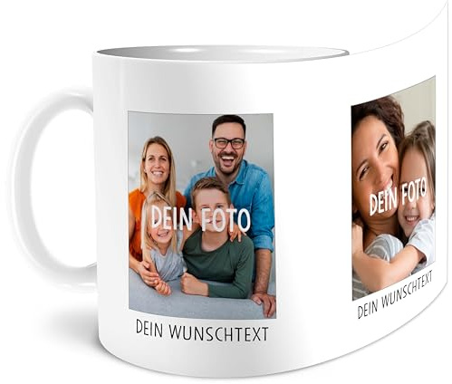 OWLBOOK® Personalisierte Tasse mit 2 Fotos & Spruch selbst gestalten | Fototasse mit eigenem Bild & Text | Geschenke Geburtstag Weihnachten | Fotogeschenke Weihnachtsgeschenke | Keramik 300 ml