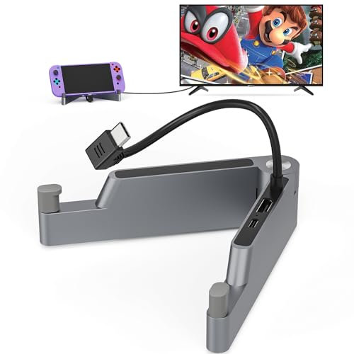 Tendak Aluminiumlegierung TV Dock für Nintendo Switch/OLED - Tragbare Docking Station mit 4K HDMI, Typ-C Ladeanschluss und Ladestation Ständer