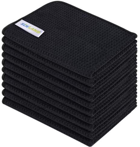 SINLAND 10 Stück Mikrofaser Waffel Reinigungstücher 40 x 60 cm schwarz | Wiederverwendbare Küchentücher saugfähige Handtücher schnell trocknend Waffeltuch Geschirrtücher fusselfreie langlebige