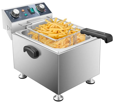 WaterElfo Electric Deep Fryer - 13L 13.7QT Commercial Deep Fryer 1800W 120V18.7Pounds withTroperature Control and Timer Large Basket Fryer for Commercial and Domestic Kitchens