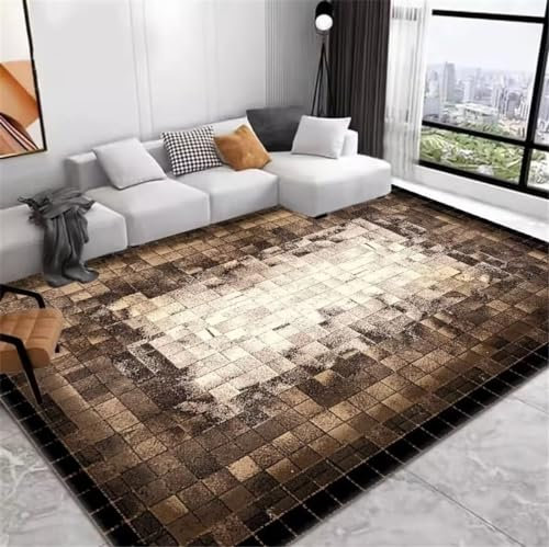 RUGMRZ Wohnzimmerteppich Kurzflor Fleckerlteppich Brauner Teppich Sofa Zubehör geometrisches Design moderner Stil rutschfest Dünner 60X90CM