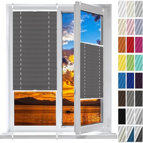 Faltrollo, Sichtschutz Plissee Klemmfix Rollos 70 x 210 cm, Sonnenschutz Easyfix Lichtdurchlässig, Klemmen Plissees Sichtschutz Fenster, Klemmfix Plissee Ohne Bohren, für Fenster & Tür, Grau