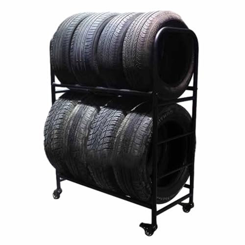 Generisch (de:Reifenregal, Rollwagen zur Reifenaufbewahrung, schwarzer Reifenständer aus Metall, robuster Organizer mit Mehreren Reifenregalen, Organisation von Garagenregalen, für 4/8-Reifenfelgen