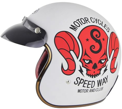 Jethelm mit Sonnenblende, Hochwertiger Motorradhelm, DOT/ECE Zertifiziert Herren & Damen Retro Helm Design Halbschalenhelm, Jethelm mit Sonnenblende C,S(55-56CM)