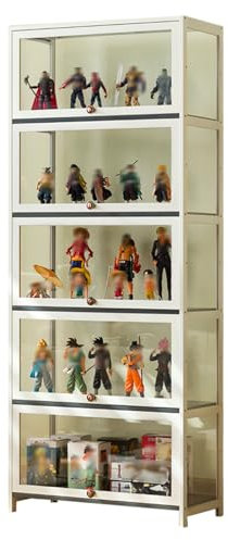 errtsdb 70x33x172cm Vitrinenschrank Stehend, 5 Schicht Curio-SchräNke, Glasvitrine Stehend Holzvitrine Acryl-Vitrine für Wohnzimmer und Büro, Bücher, Weiß/Von Allen Seiten transparent