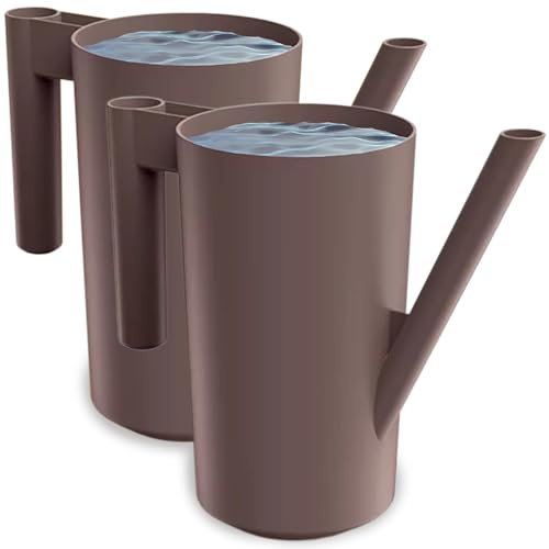 PECZEKO Regadera de 2,0 litros para casa y jardín, de plástico resistente, regadera para fácil riego de flores, plantas y plantas de habitación, juego de 2 (2 unidades), color marrón