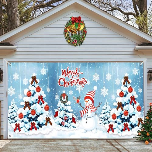 Cubierta de Puerta de Garaje navideña, Pancarta de Puerta de Garaje navideña, Cubierta de Puerta navideña de Garage Buddy, Cartel de Fondo de Vacaciones de Feliz Navidad Grande,240x210cm,C