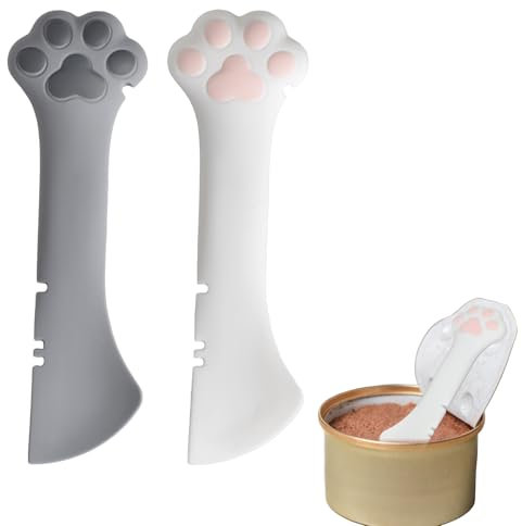Lunaanda 2 pcs Dog Cat Food Spoons, Multifunctional Pet Spatula Scoop Mixing Spoons Paw Scoop, Silicone Pet Food Can Opener Cute Cat Paw Food Spoon Silicone Can Opener for Supplies