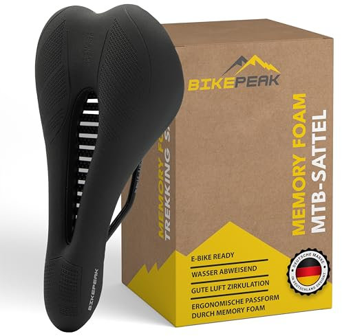 BikePeak Memory-Schaum Fahrradsattel Herren - Bequemer, Wasserabweisender MTB Sattel in Schwarz, Ergonomisch und Atmungsaktiv für Fahrradbegeisterte Kunden - Perfekt für Mountainbike