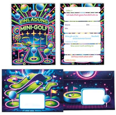 8 Einladungskarten incl. 8 Umschläge Kindergeburtstag Minigolf Minigolf-Party Mädchen Jungen Einladungen Geburtstag Kinder Mädchengeburtstag Jungsgeburtstag Kinderparty Geburtstagseinladungen