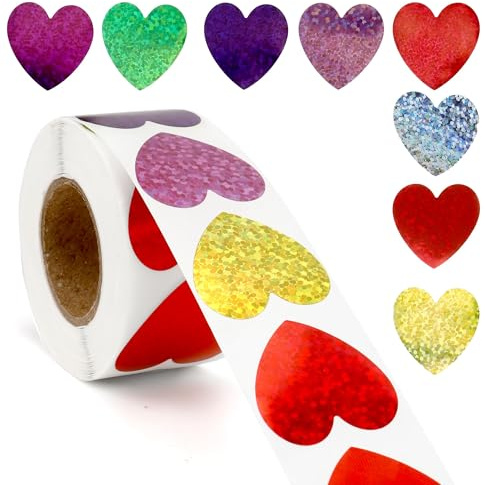 Heart Stickers 500Pcs,Valentines Day Stickers,Self-Adhesive Love Sticker for Scrapbooking,Journals,DIY Crafts,No Residue,Durable & Reusable - Perfect for Kids,Teens,Teachers,Home & School Decor