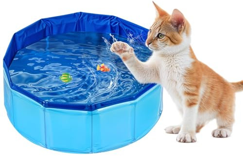 Piriuuo Schwimmbecken für Katzen, 30 x 11 cm Katzenplanschbecken Faltbarer Haustierpool aus PVC, rutschfest Verschleißfest Katzenbadewanne Sommer Schwimmbad Schwimmbecken Für Hund Katze