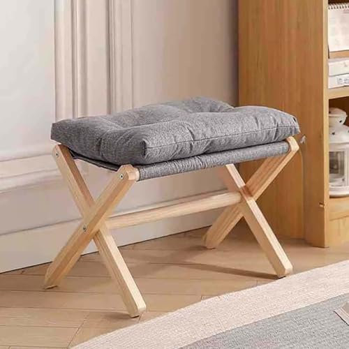 Sgabello poggiapiedi, poggiapiedi pieghevole, sgabello ausiliario stabile con cuscino in velluto rimovibile con gamba a X, sgabello in legno per scarpe per soggiorno camera da letto D,45*33*40cm