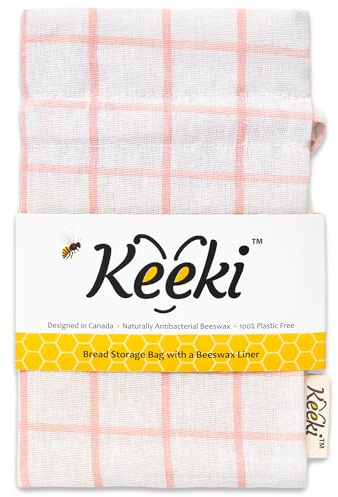 Keeki Bag - The Original Beeswax Lined Bread Bag for Homemade & Sourdough | Reusable Linen Bread Storage | Beeswax Wrap Alternative | Plastic-Free Storage w/Wide Drawstring Closure (Pink)
