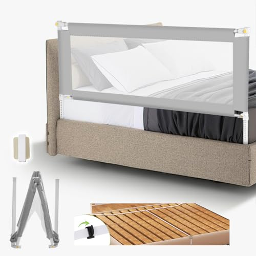 Jopassy 2er Bettgitter 180 X 68 cm Kinderbettgitter Schnellklapp Bettschutzgitter für Kinder,Rausfallschutz Boxspringbett Klappbar Montage luftiges Rausfallschutz Bett für Kleinkinder Baby,Grau