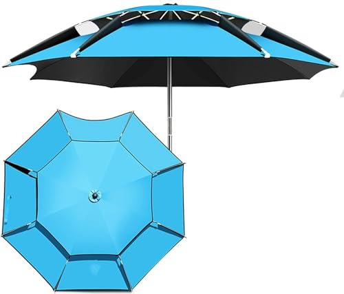 Parasol d'extérieur double couche avec sac de transport, design coupe-vent pour jardin, plage et pêche, 220 cm