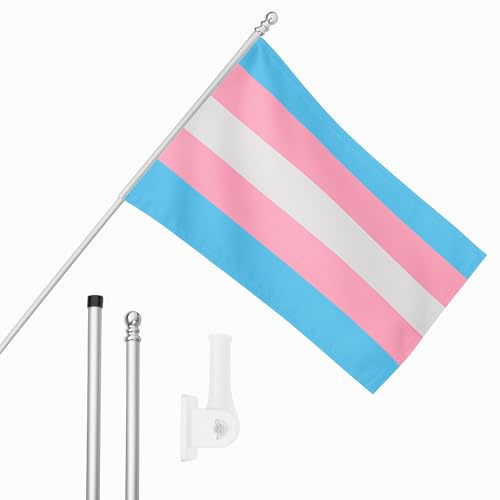 Transgender Flag, Flagpole and Wall Mount Set - 5ft x 3ft Transgender Flag with Grommets, Extendable Pole and Mount - Pride Month Indoor Outdoor Decoration LGBTQ+ Festivals and Celebrations