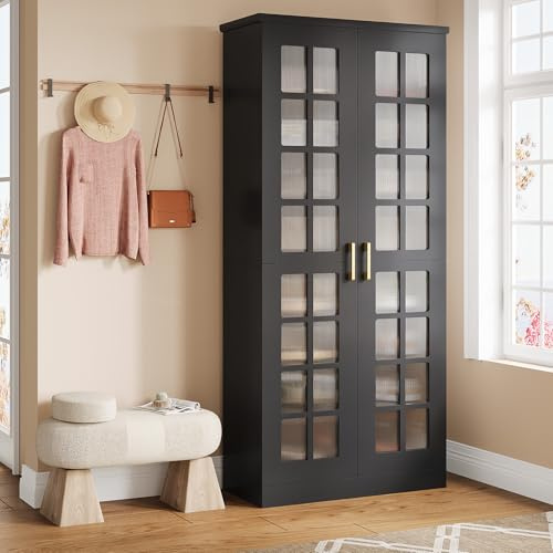 Tribesigns Tall Shoe Cabinet with Doors, 8-Tier Modern Shoe Storage Cabinet | Shoe Rack Cabinet with Adjustable Shelves, Stable and Sturdy, Tall Shoe Organizer for Entryway, Hallway, Closet, Black