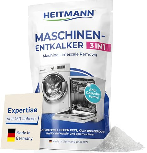 HEITMANN Maschinen-Entkalker 3in1 175 g | Entfernt Kalk, Schmutz & Gerüche | Maschinenreiniger geeignet für Waschmaschine & Spülmaschine | Schont Dichtungen & Heizstäbe | Entkalker mit Zitronensäure